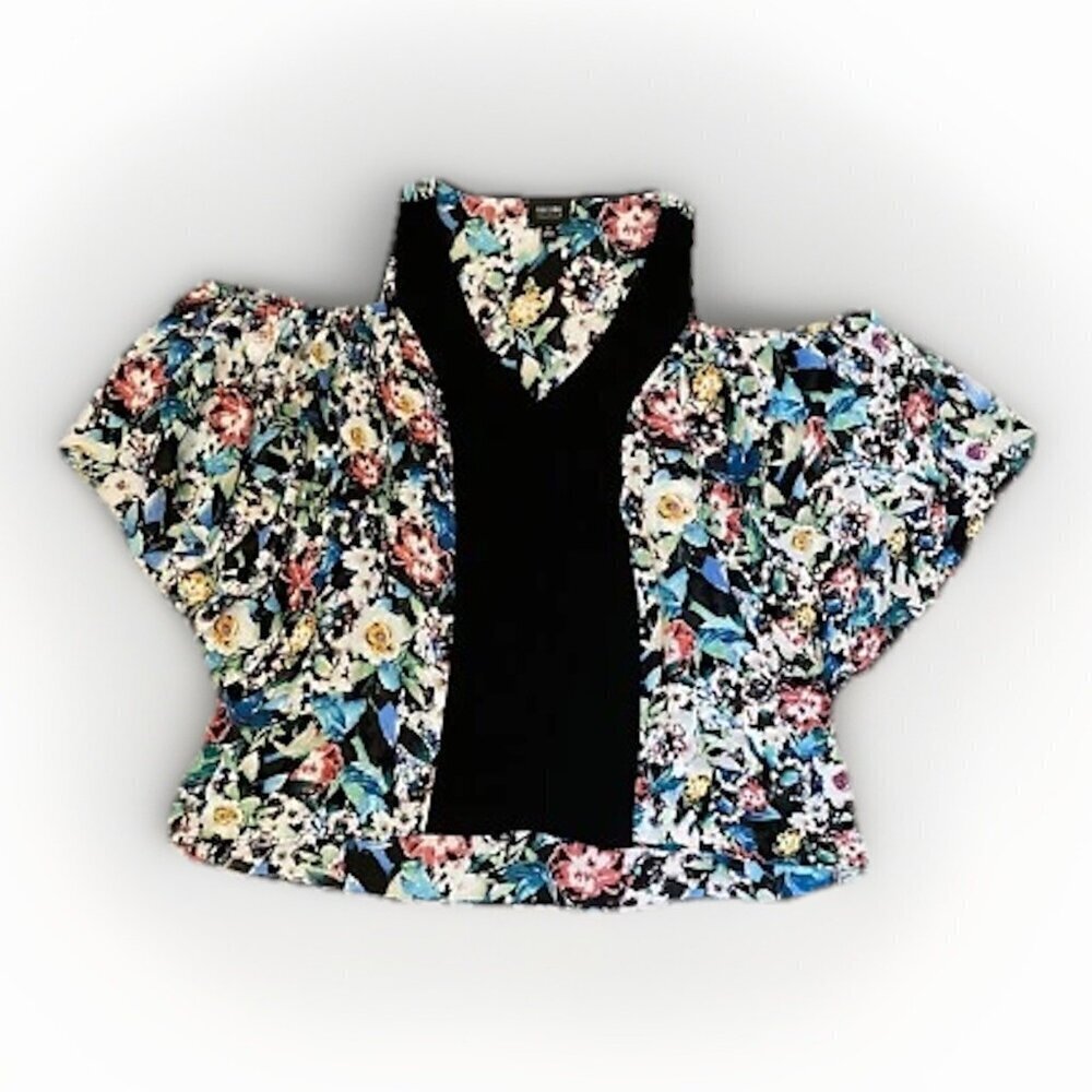Nicole by Nicole Miller Women's Blouse Top Size M Floral Cold Shoulder EUC